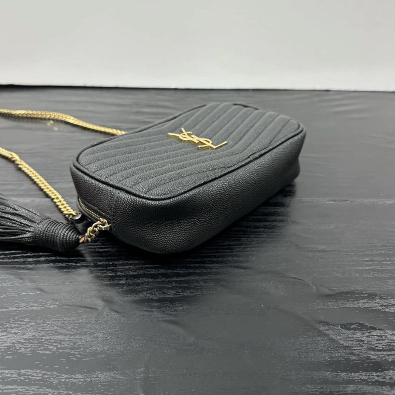 YSL 黑金LOU牛皮流蘇相機肩背斜背包 19*5*11 98新配件塵袋-4