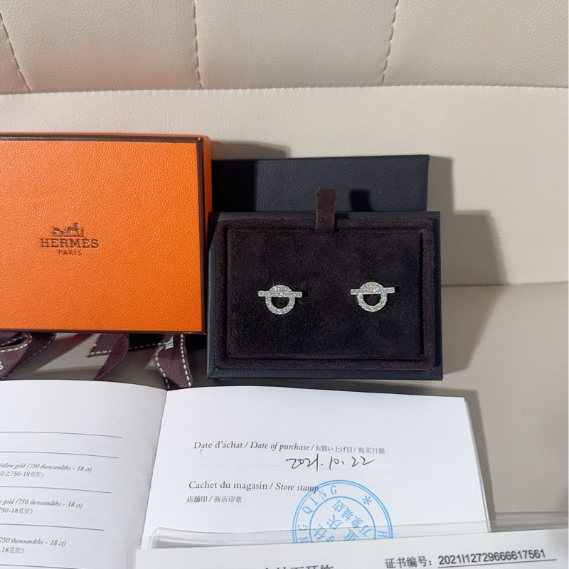 Hermes爱马仕 Finess 白金满钻小Q耳环-1