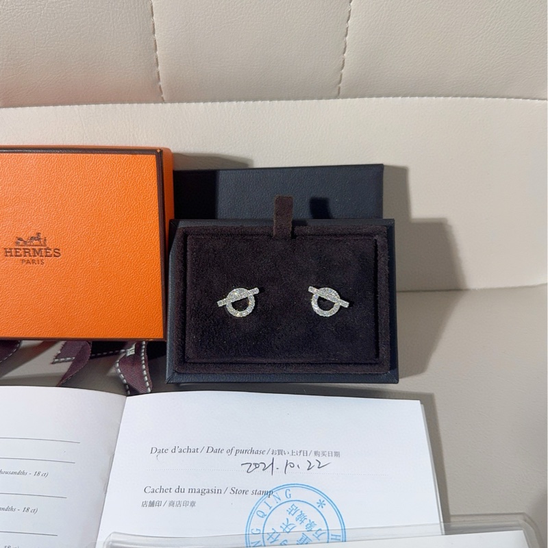 Hermes爱马仕 Finess 白金满钻小Q耳环-2