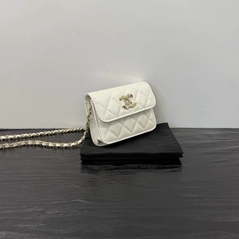 CHANEL 白色VIC生日禮物彩色寶石斜背包 2.5*10*3.5 99新配件盒子塵袋-1