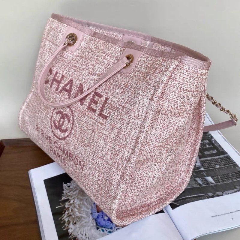 chanel 粉色編織沙灘包tote包41*26*17 99新配件保卡購證塵袋-2