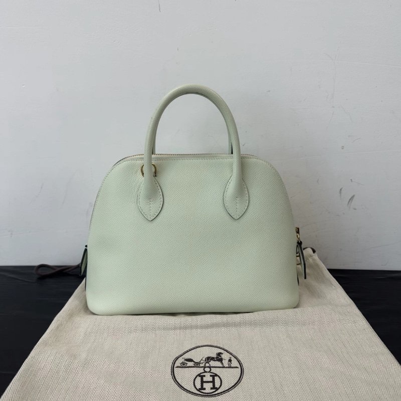 HERMES 保齡球27氣泡綠金扣手提肩背包 27*19*8 99新配件塵袋購證-5