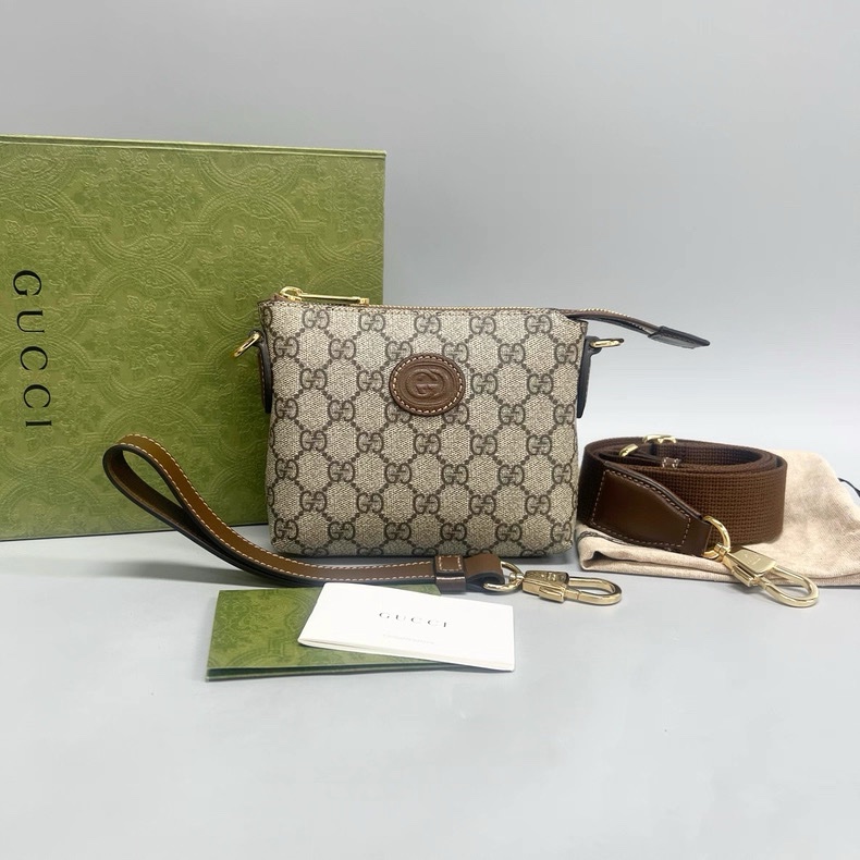 Gucci 古馳 Interlocking G老花拼棕 郵差包 mini-0
