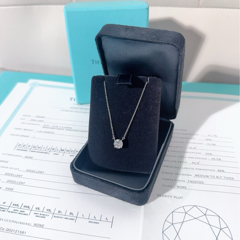 Tiffany蒂芙尼 Solitaire系列 经典款 一克拉铂金钻石项链-3