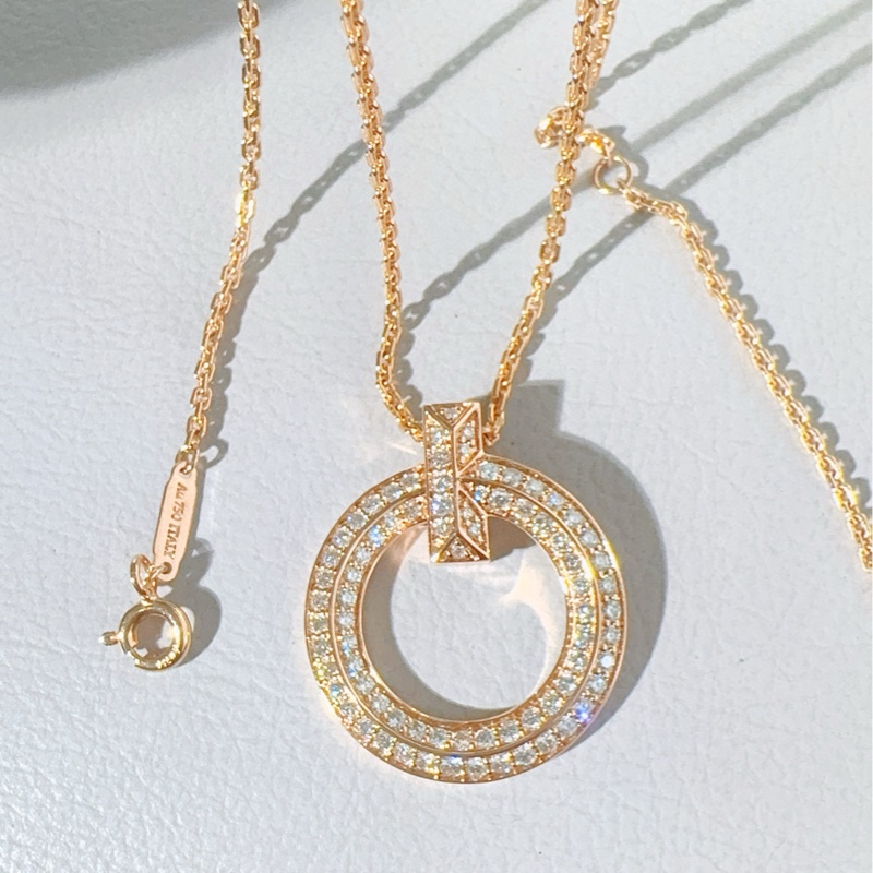 Tiffany蒂芙尼 T系列 T1 18K玫瑰金满钻圈形项链-5