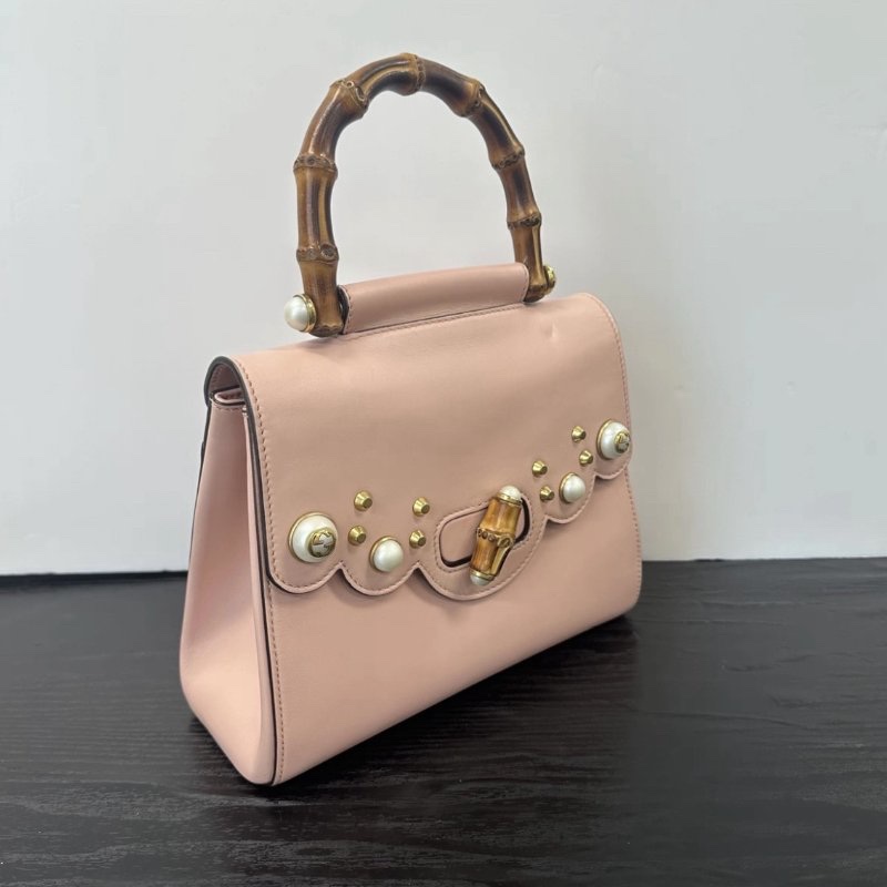 GUCCI 竹節手柄珍珠粉色手提斜背包 22*18*8 98新配件塵袋-1