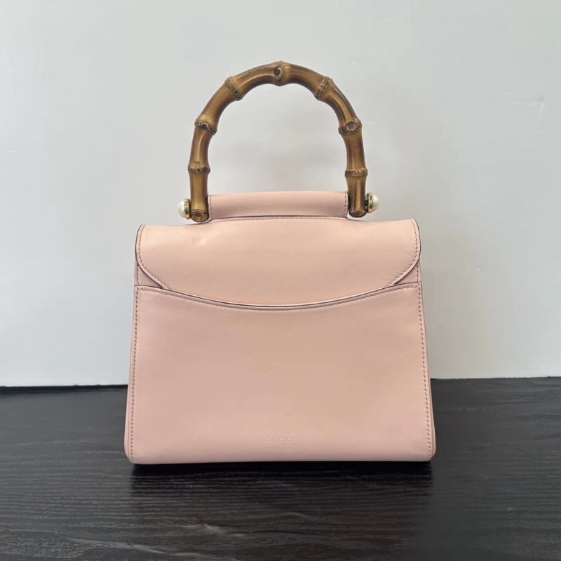 GUCCI 竹節手柄珍珠粉色手提斜背包 22*18*8 98新配件塵袋-5