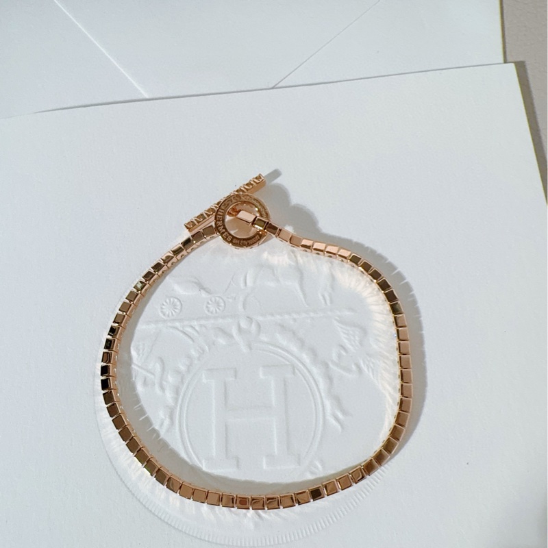 Hermes爱马仕 18K玫瑰金满钻小Q手链-5