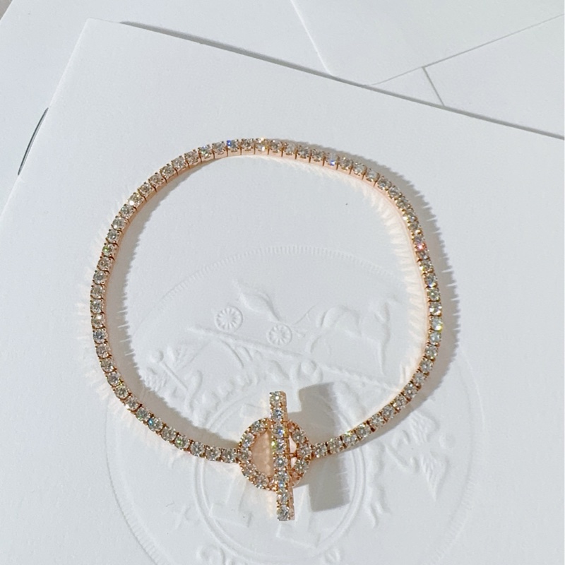 Hermes爱马仕 18K玫瑰金满钻小Q手链-6