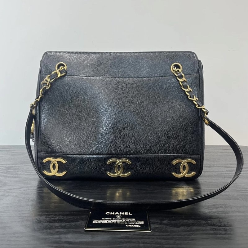 CHANEL 黑金金球托特肩背腋下包 31*24*9 98新配件保卡塵袋-0