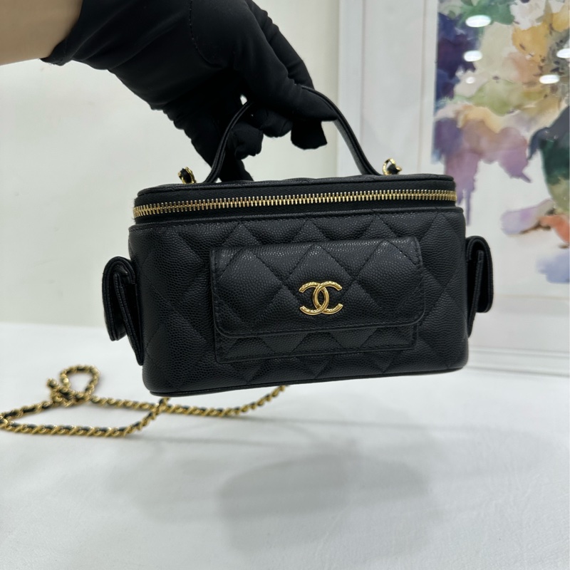CHANEL香奈兒 25P 新款cargo 黑金荔枝牛皮 手把長盒包 晶片款 配件 盒子 塵袋 尺寸 9.5x8x17cm-5