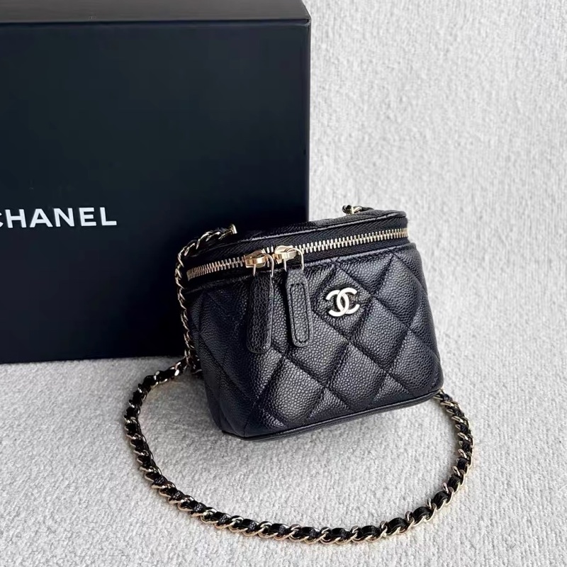 新款芯片款！Chanel 香奈兒 方盒子包 mini 黑金荔枝皮 新標-4