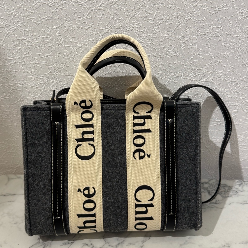 chloe灰色毛絨woody手提斜背包-0