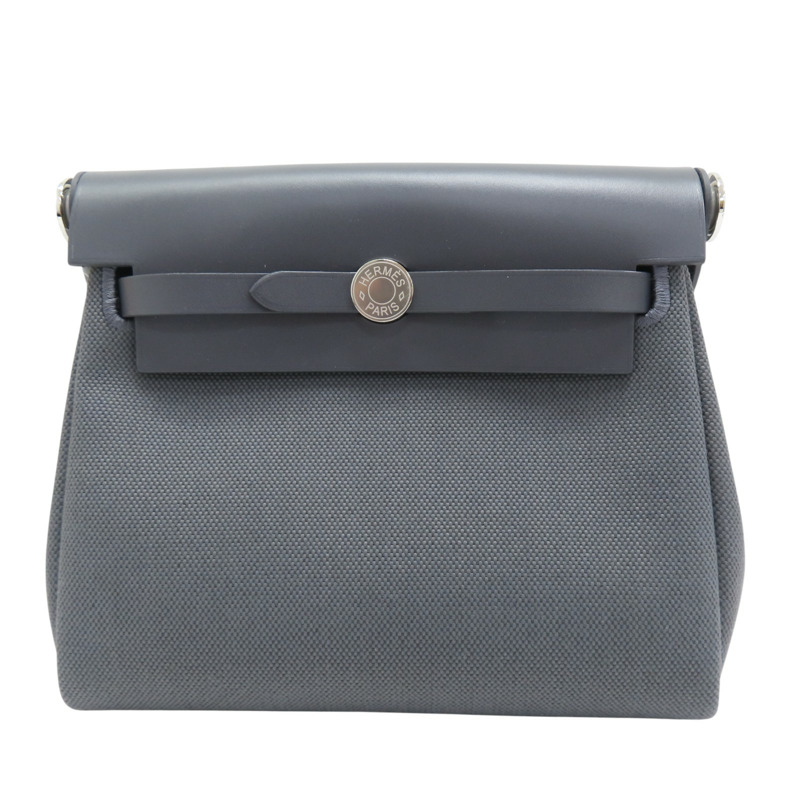 石墨灰 帆布/牛皮 Herbag Zip 20 肩背包 K刻 銀扣【HERMES 愛馬仕】-0