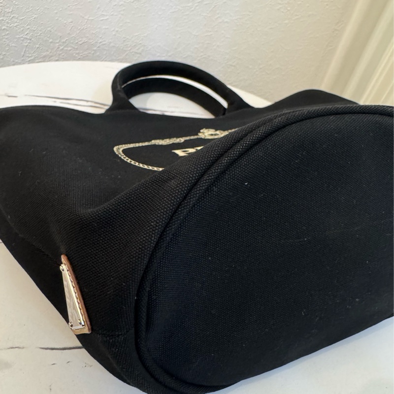 prada黑色布面白logo手提兩用包-5