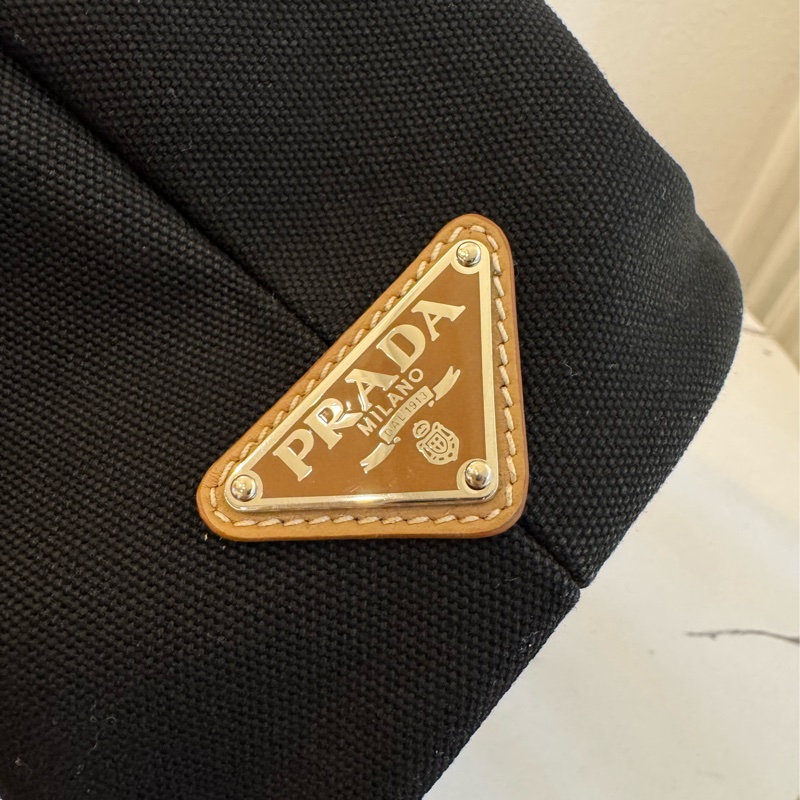 prada黑色布面白logo手提兩用包-9