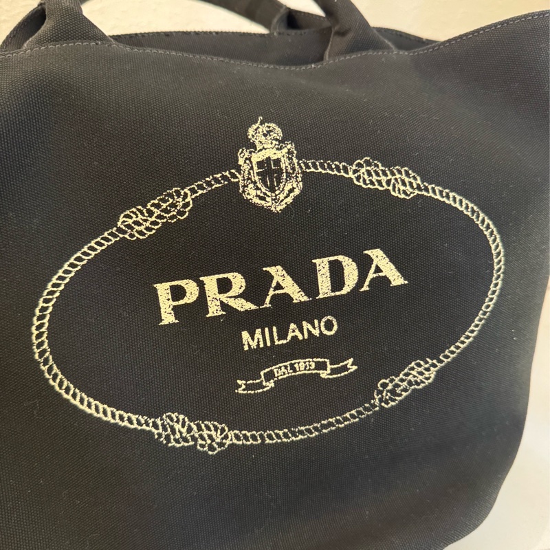 prada黑色布面白logo手提兩用包-10