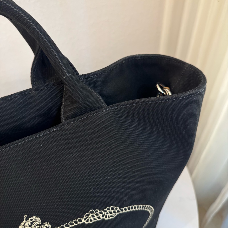 prada黑色布面白logo手提兩用包-12