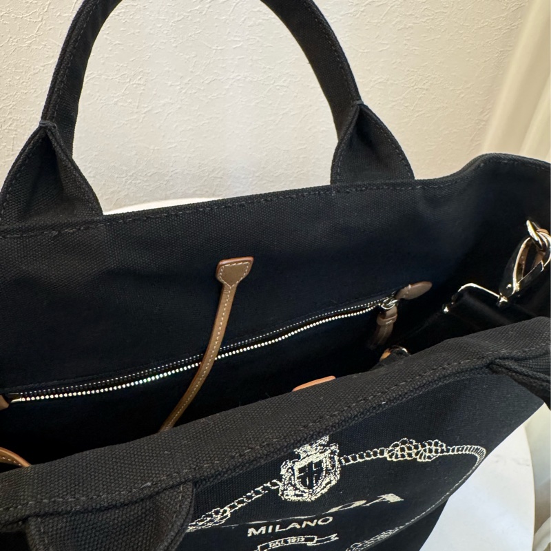 prada黑色布面白logo手提兩用包-14