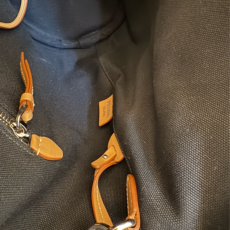 prada黑色布面白logo手提兩用包-17