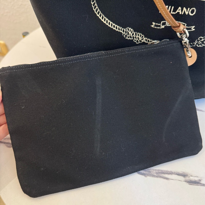 prada黑色布面白logo手提兩用包-28