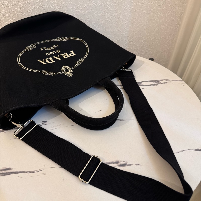 prada黑色布面白logo手提兩用包-37