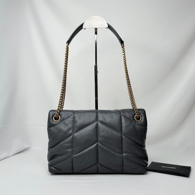 YSL Puffer小號絎縫灰羊鍊帶包-1