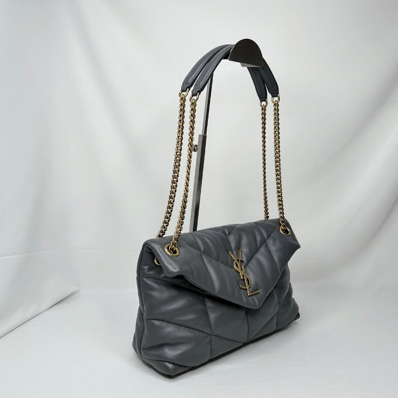 YSL Puffer小號絎縫灰羊鍊帶包-3