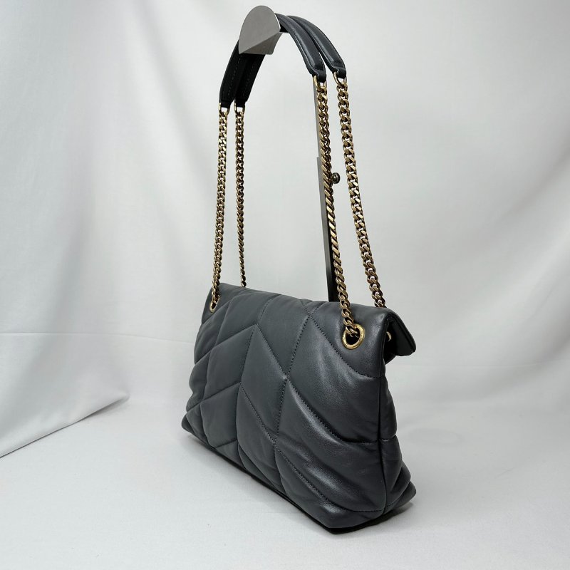 YSL Puffer小號絎縫灰羊鍊帶包-4