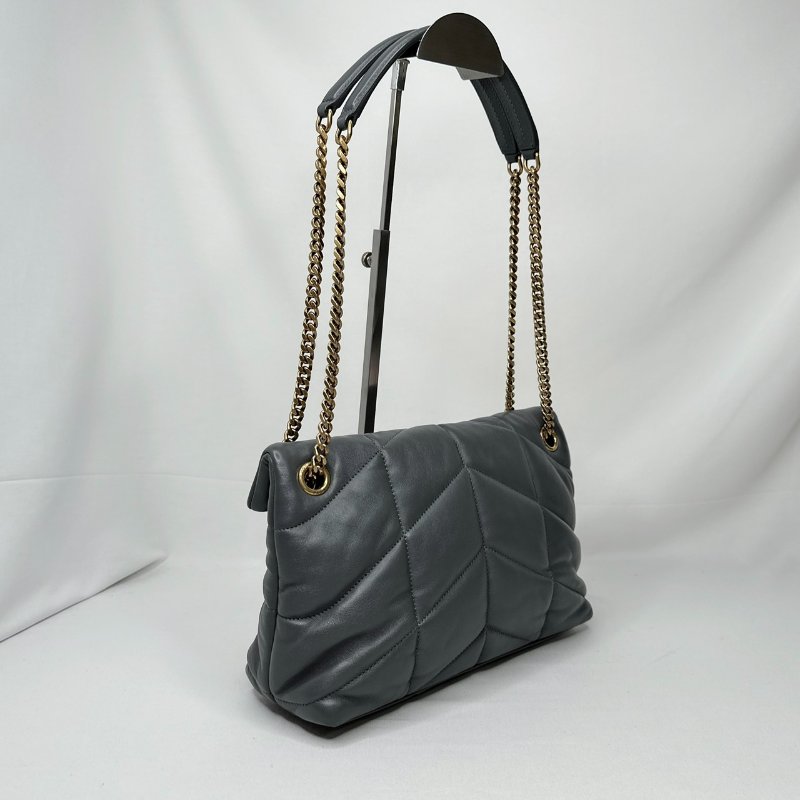 YSL Puffer小號絎縫灰羊鍊帶包-5