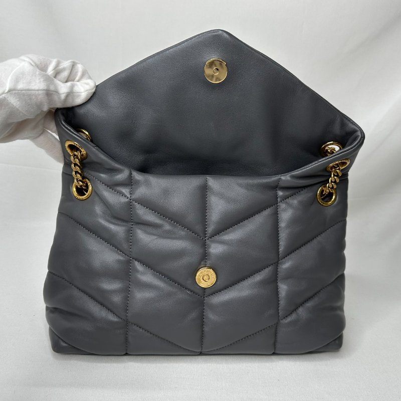 YSL Puffer小號絎縫灰羊鍊帶包-6