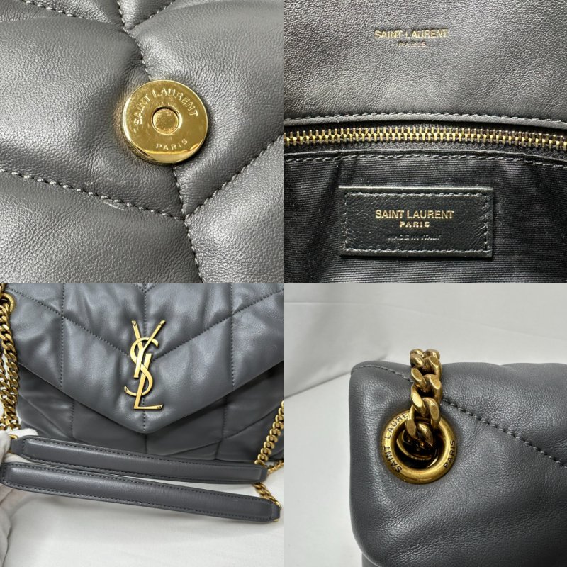 YSL Puffer小號絎縫灰羊鍊帶包-8