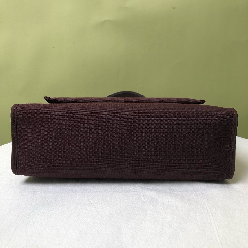 Hermes 酒紅色銀扣皮拼帆布Herbag31-5