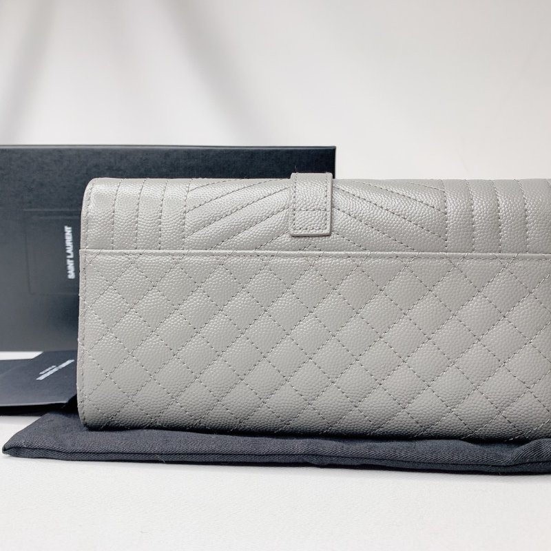 YSL 全新灰色銀扣學院信封長夾-1