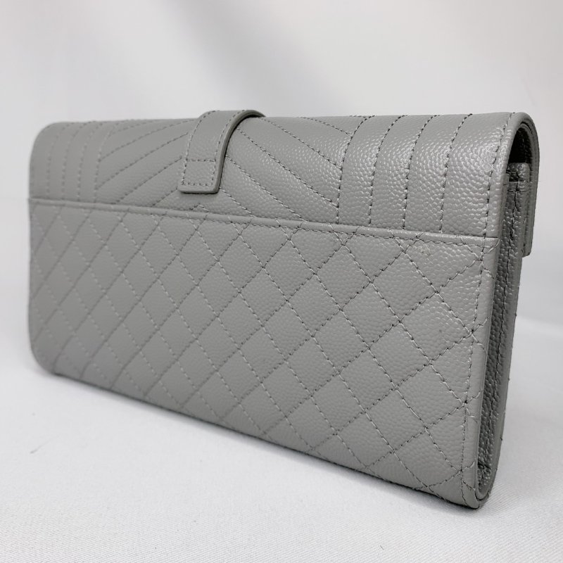 YSL 全新灰色銀扣學院信封長夾-4