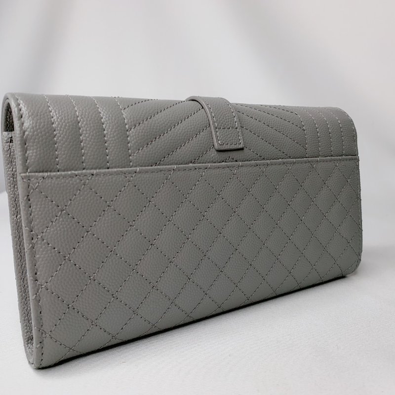 YSL 全新灰色銀扣學院信封長夾-5