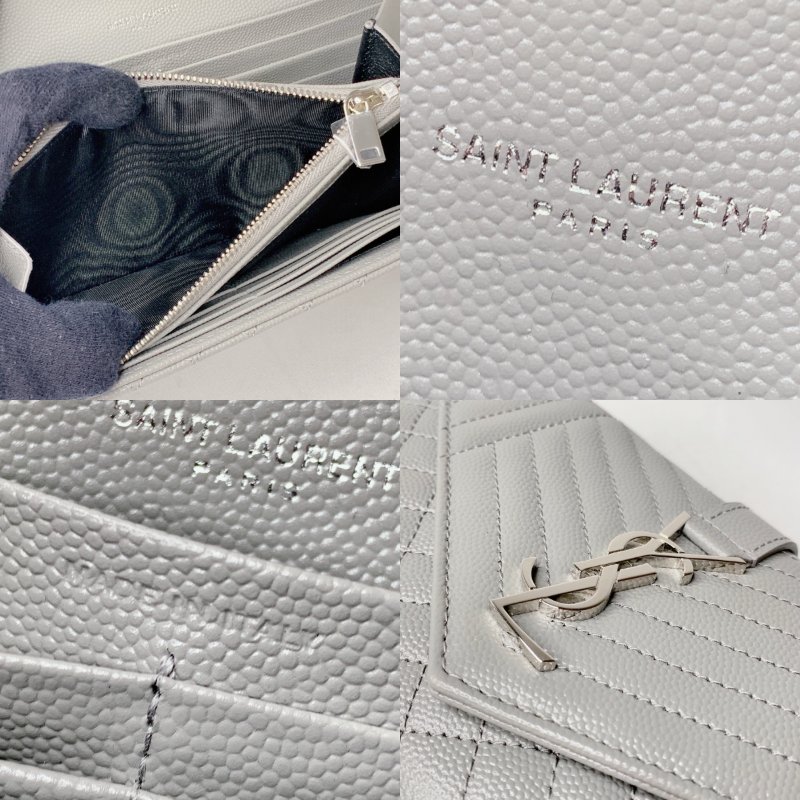 YSL 全新灰色銀扣學院信封長夾-8