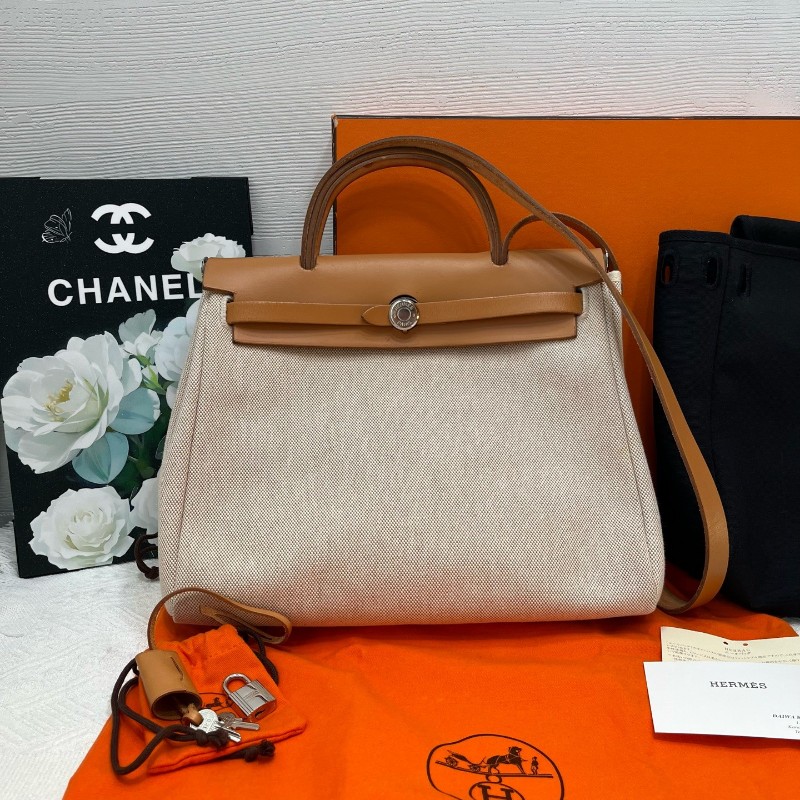 Hermes herbag31水泥灰拼金棕 框刻-0