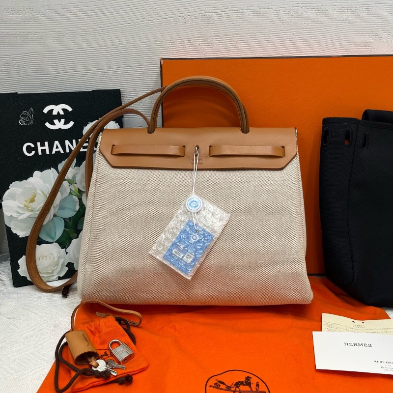 Hermes herbag31水泥灰拼金棕 框刻-1