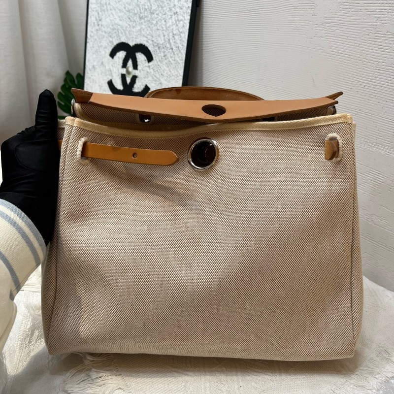 Hermes herbag31水泥灰拼金棕 框刻-4