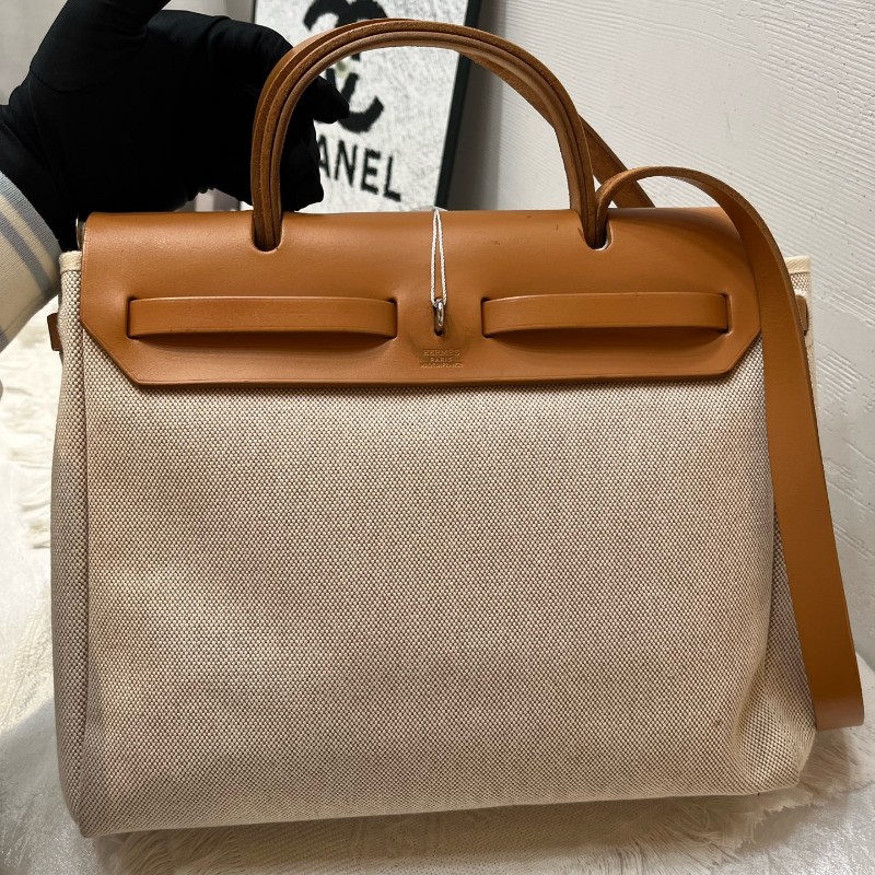 Hermes herbag31水泥灰拼金棕 框刻-6
