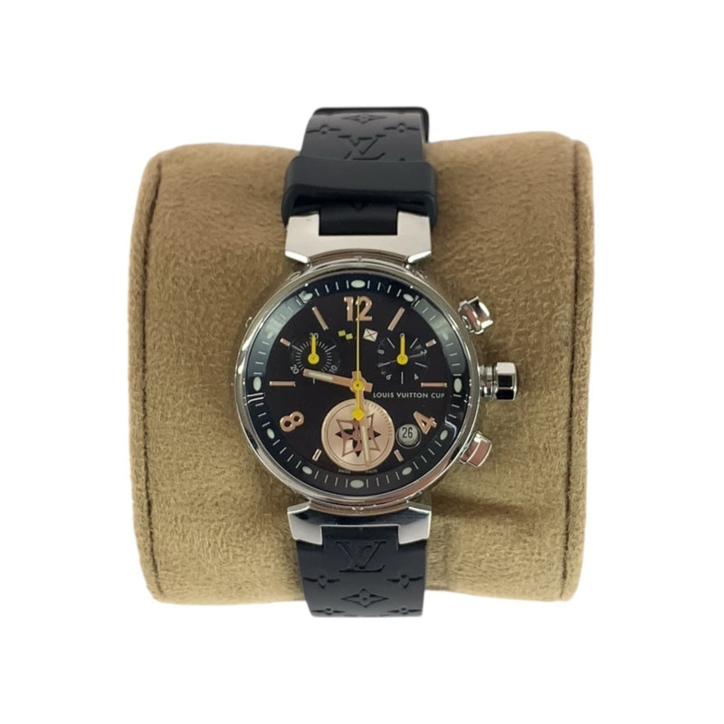 路易威登 Tambour Lovely Cup 黑色/銀色不鏽鋼/橡膠/玻璃腕錶 Q132G 石英機芯 黑色錶盤 女士款-0