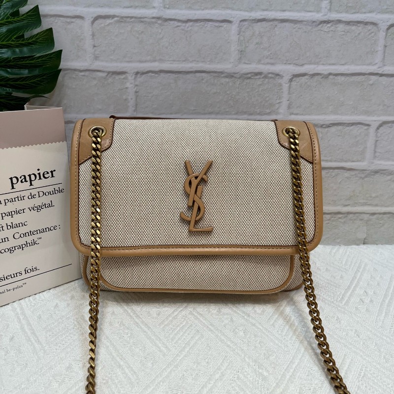 YSL 新款D扣niki帆布拼奶茶色 小號-0