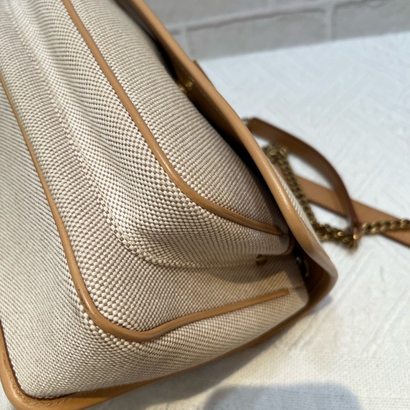 YSL 新款D扣niki帆布拼奶茶色 小號-10