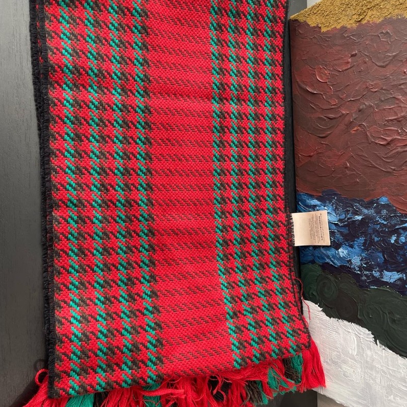 Gucci 圍巾 648955 千鳥格 紅綠 互扣式雙G-4