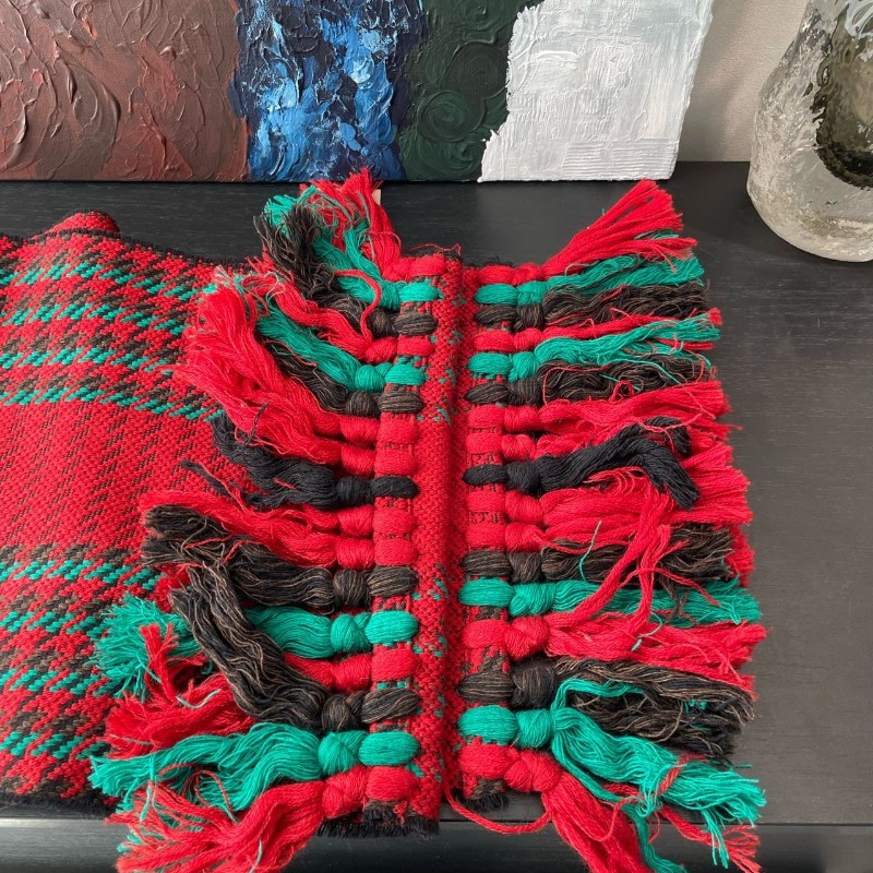 Gucci 圍巾 648955 千鳥格 紅綠 互扣式雙G-7