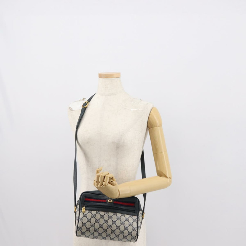 【日本直送】GUCCI GG Supreme Sherry Line 單肩包 PVC 海軍藍/金色 119 02 087 正品 gh1136-22