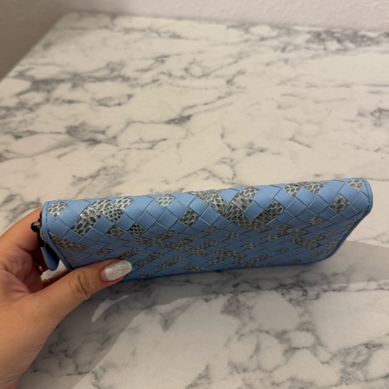 BV水藍色蛇皮ㄇ拉長夾-5