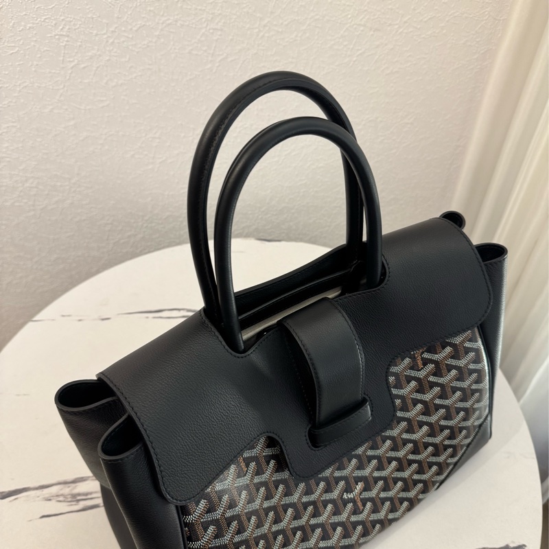 Gouard黑皮革咖pvc手提公事包💼-4