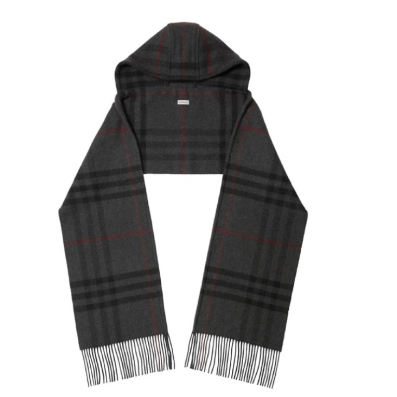 Burberry博柏利 格紋連帽 羊絨/山羊絨 圍巾 斗篷 男女同款 經典灰黑格子-0